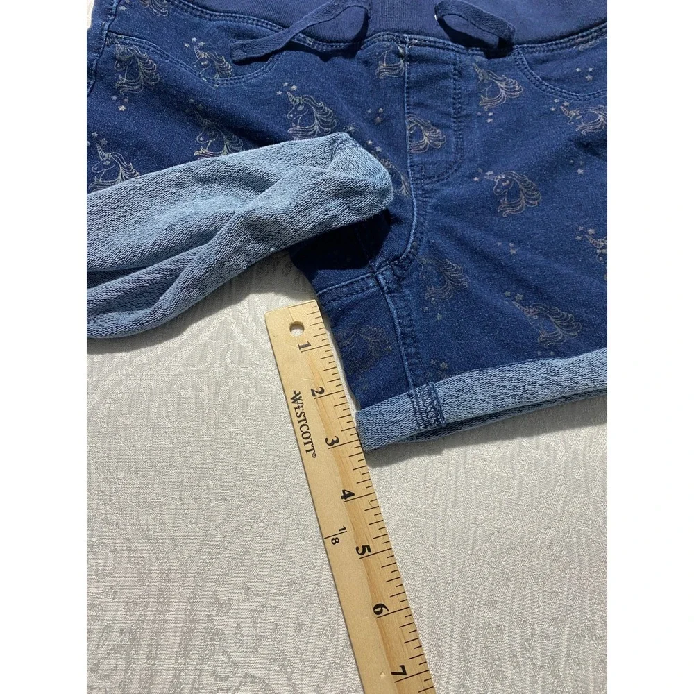 SO Girls Navy Blue Unicorn Print Stretch Denim Pull On Shorts Size 16 RN111052